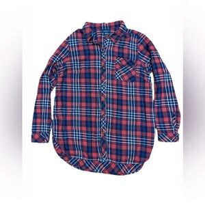 J. Jill Womens Tunic Top Petite Small Button up Long Sleeve Plaid Flannel Pocket